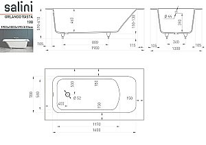 Ванна Salini Orlanda VASTA Kit S-Sense 190х100 102114MF светлые оттенки RAL матовая купить в интернет-магазине Sanbest