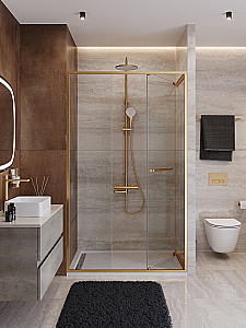 Душевая дверь Cezares LUX 120 B-FS-11-120-C-BORO стекло прозрачное/профиль брашированное золото купить в интернет-магазине Sanbest