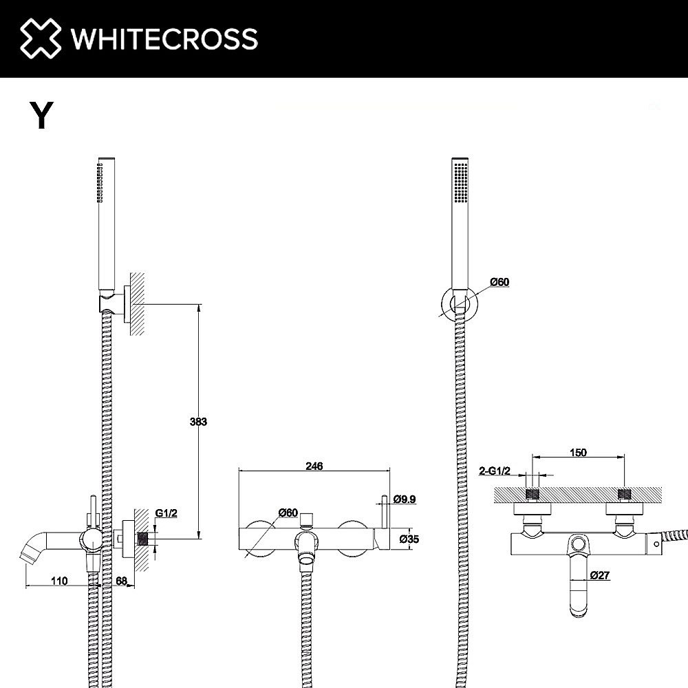 Смеситель для ванны WhiteCross Y Y1231GLB матовое золото купить в интернет-магазине сантехники Sanbest