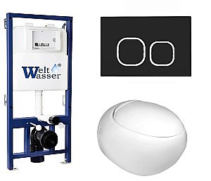 Унитаз с инсталляцией WeltWasser BAMBERG 525+JECKENBACH 004 GL-WT+BAMBERG BL белый/кнопка черная, безободковый, с крышкой микролифт купить в интернет-магазине Sanbest