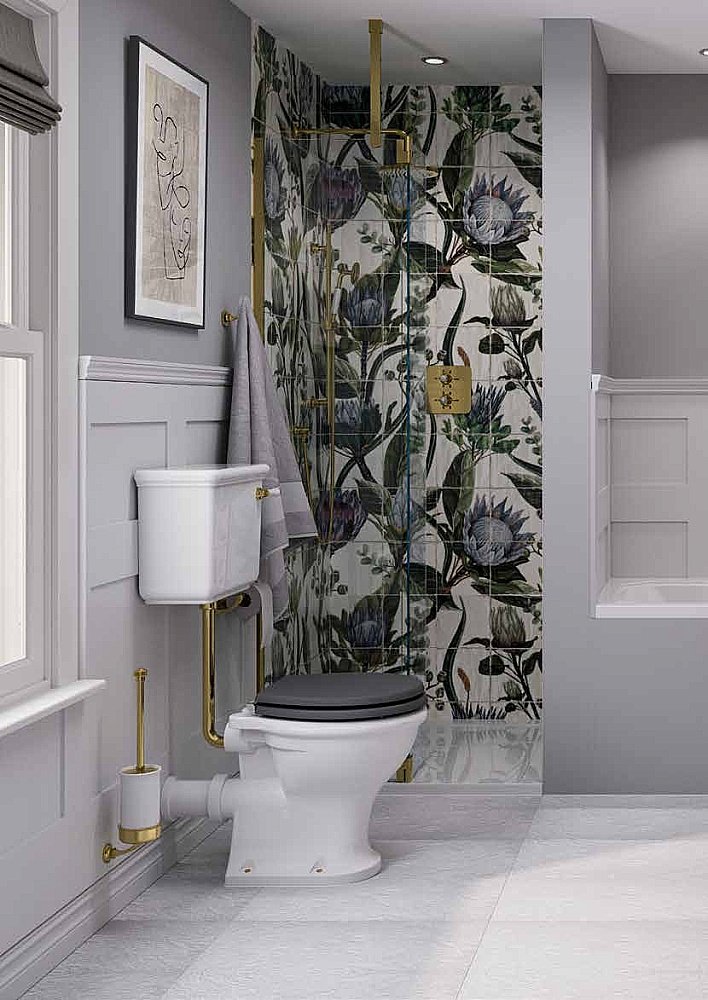 Унитаз с низким бачком Burlington Guild безободковый, белый/золото купить в интернет-магазине Sanbest