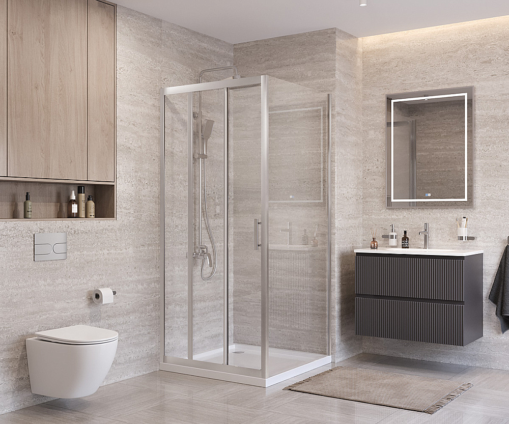 Душевой уголок BelBagno UNO-195-AHF-31-100/90-C-IN стекло прозрачное/профиль сатин купить в интернет-магазине Sanbest
