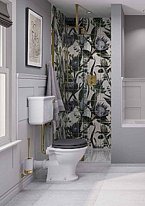 Унитаз с низким бачком Burlington Guild безободковый, белый/золото купить в интернет-магазине Sanbest