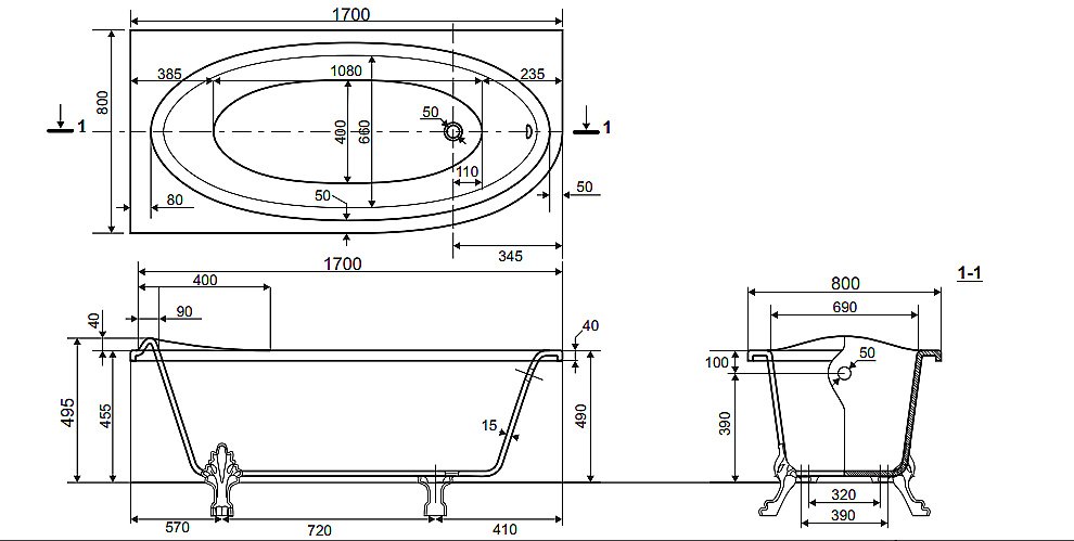 Ванна Эстет Венеция 170x80 белая купить в интернет-магазине Sanbest