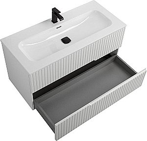 Тумба с раковиной Cezares DUET-N 100 DUET-N-1000-2C-SO-BL белая глянцевая для ванной в интернет-магазине Sanbest