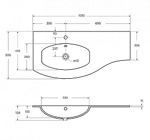 Тумба с раковиной левосторонняя Cezares Vague 104 Grigio talpa opaco для ванной в интернет-магазине Sanbest