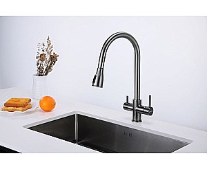 Смеситель для кухни Paulmark Lange La214212-GM вороненая сталь купить в интернет-магазине сантехники Sanbest