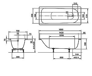 Ванна стальная Kaldewei Eurowa 311 160x70 119712030001 белый купить в интернет-магазине Sanbest