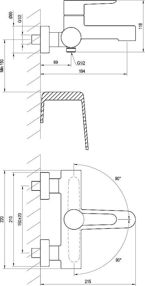 Смеситель для ванны Ravak Puri X070185 черный матовый купить в интернет-магазине сантехники Sanbest