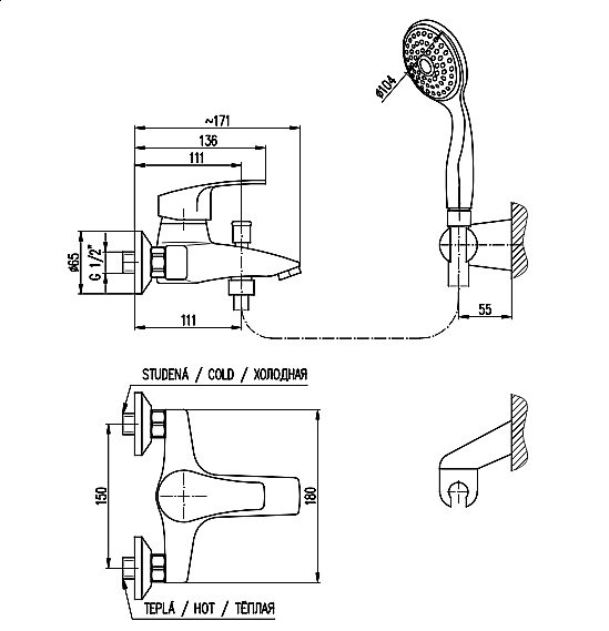 Смеситель для ванны RAV-Slezak KONGO K054.5/2 хром купить в интернет-магазине сантехники Sanbest
