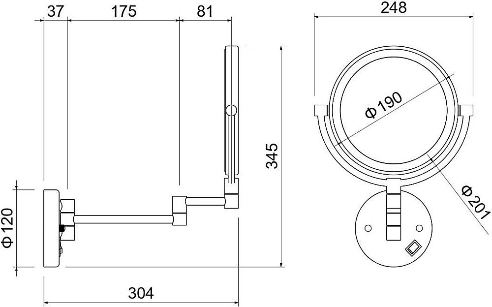 Зеркало косметические с подсветкой Aquatek AQ4912CR хром купить в интернет-магазине сантехники Sanbest