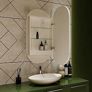 Зеркало-шкаф Art&Max BARI AM-Bar-500-1000-1D-R-DS-F-White белый матовый купить в интернет-магазине сантехники Sanbest