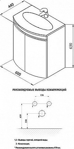 Тумба с раковиной De Aqua Токката 167128 60 для ванной в интернет-магазине Sanbest