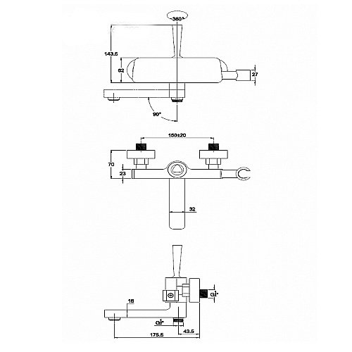 Смеситель для ванны Kaiser Vista 65022 купить в интернет-магазине сантехники Sanbest