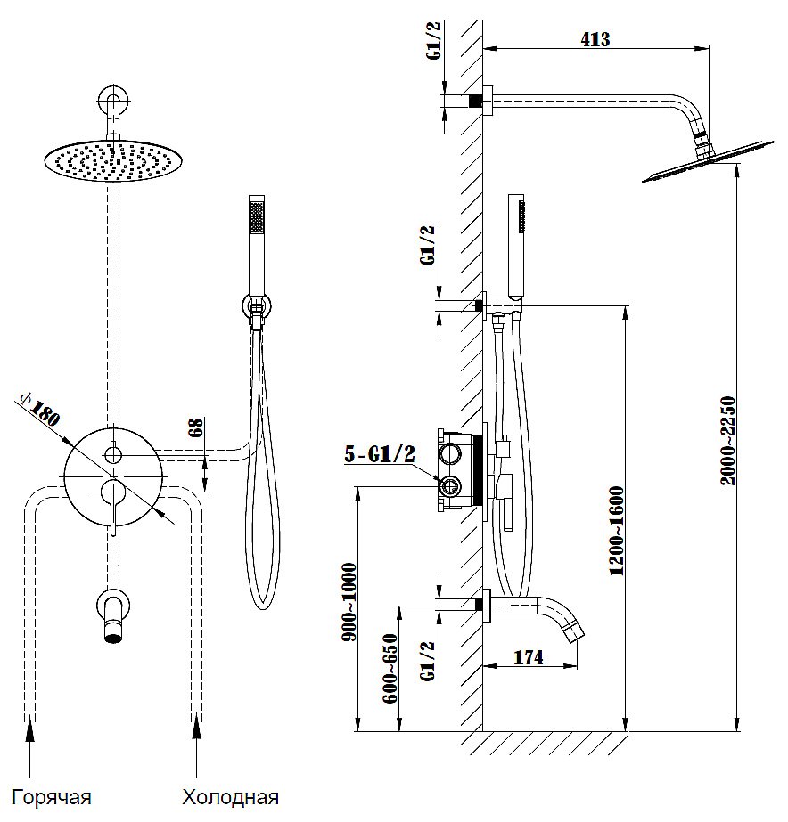 Душевая система Vincea Villa VSFW-1VL3MB черный купить в интернет-магазине сантехники Sanbest