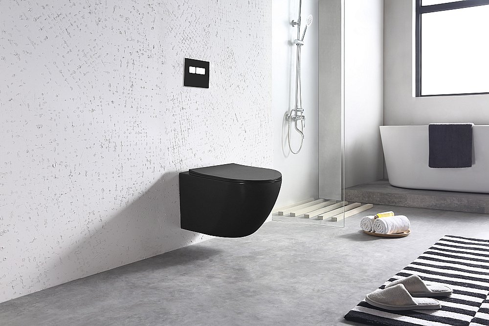 Унитаз подвесной Art&Max OVALE AM011CHR-MB/SC черный матовый, с сиденьем микролифт, безободковый купить в интернет-магазине Sanbest