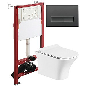 Унитаз подвесной Orange CI02-100W+APB244 безободковый, с крышкой микролифт, с инсталляцией, белый/кнопка черная купить в интернет-магазине Sanbest