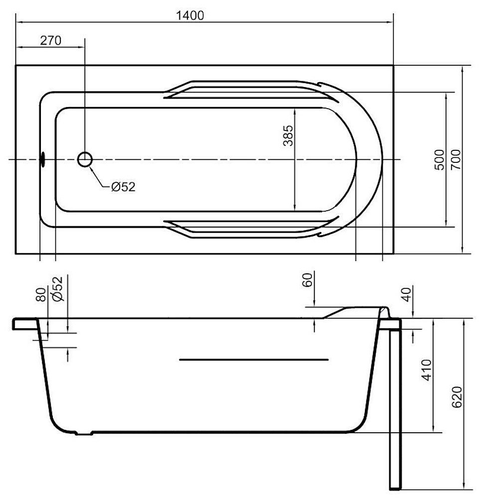 Ванна акриловая Cersanit SANTANA 63348 140x70 купить в интернет-магазине Sanbest