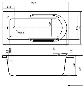 Ванна акриловая Cersanit SANTANA 63348 140x70 купить в интернет-магазине Sanbest