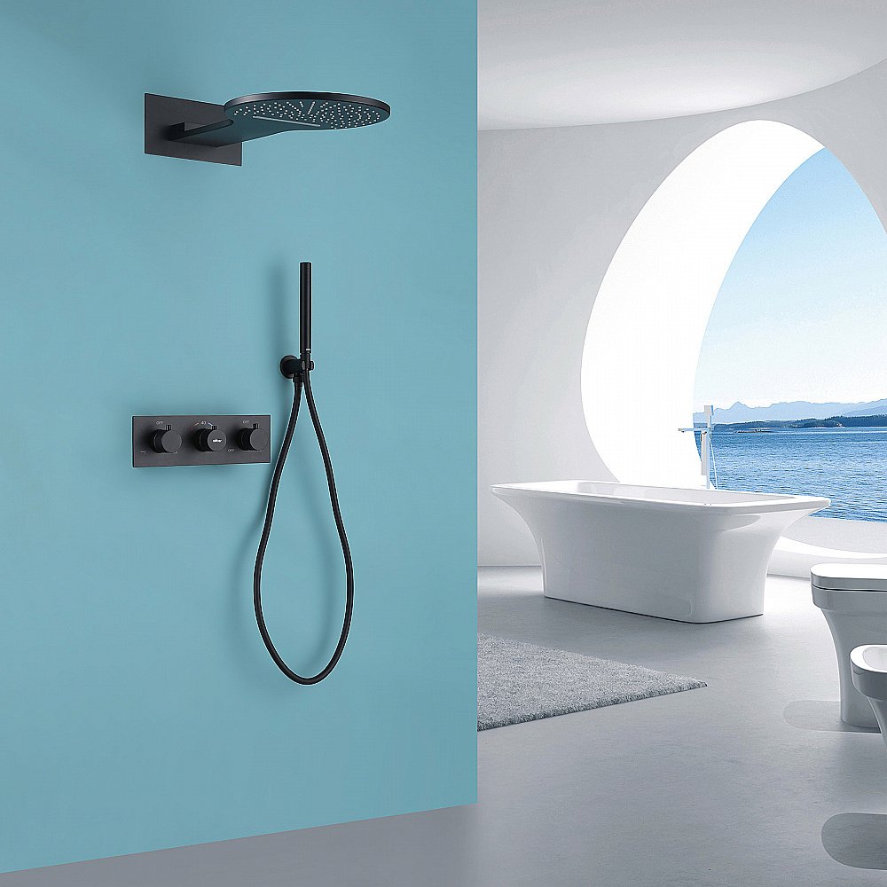 Душевая система ABBER Wasser Kreis AF8151B черный матовый купить в интернет-магазине сантехники Sanbest