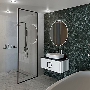 Тумба с раковиной LA FENICE Cubo Bianca 80 белая, столешница черная/ручка черная для ванной в интернет-магазине Sanbest