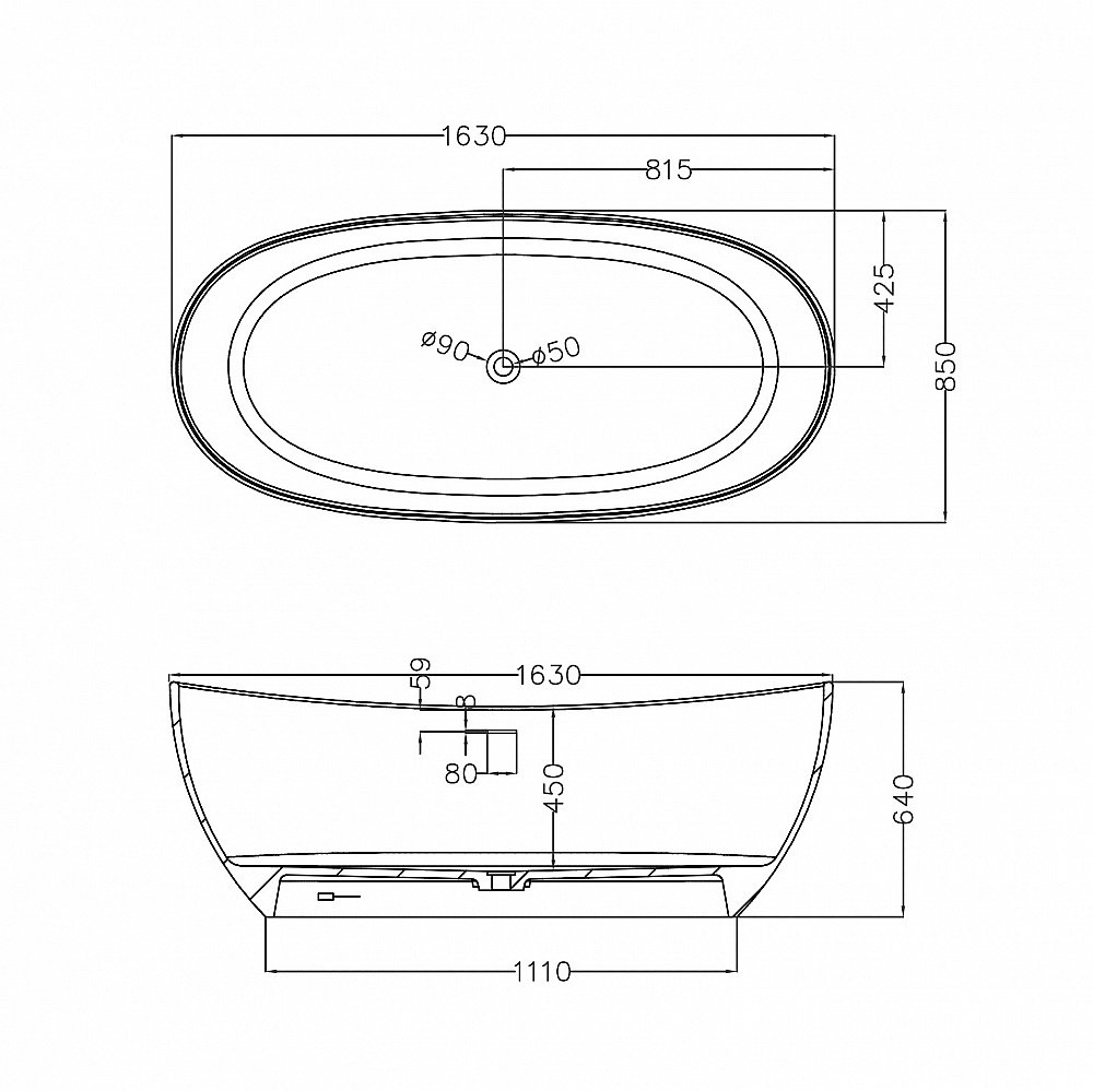 Ванна Abber Stein 163x85 AS9615-1.6 белая матовая купить в интернет-магазине Sanbest