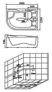 Ванна акриловая Gemy Next to You G9083 K 180х121 белая с гидромассажем купить в интернет-магазине Sanbest