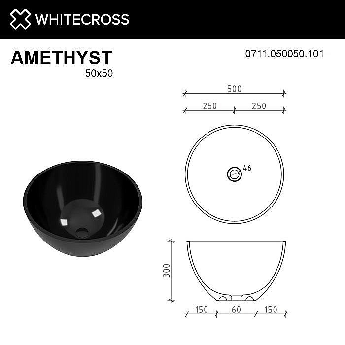 Раковина накладная WhiteCross Amethyst 50 0711.050050.101 черная купить в интернет-магазине Sanbest