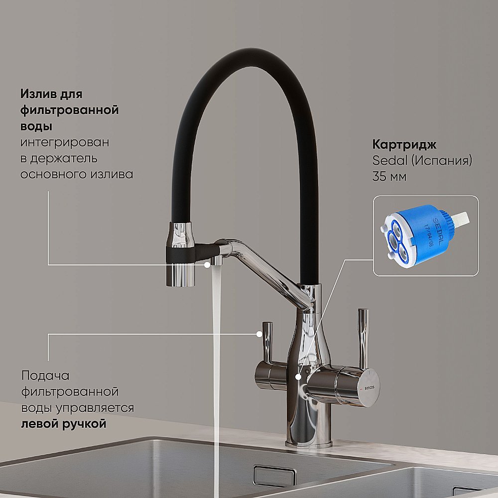 Смеситель для кухни Sancos Orta SC4008CH хром купить в интернет-магазине сантехники Sanbest