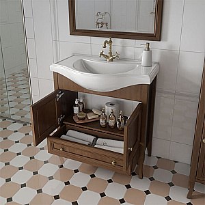 Тумба с раковиной Caprigo Lion 80 две двери 1 ящик, античный орех для ванной в интернет-магазине Sanbest