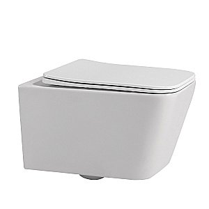 Унитаз подвесной Abber Rechteck AC1201-AC0105-AC0121MW белый, безободковый, с инсталляцией, с крышкой микролифт, с белой матовой кнопкой купить в интернет-магазине Sanbest