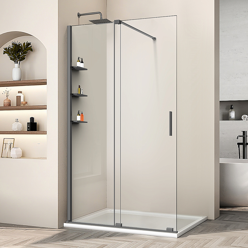 Душевая перегородка Vincea Walk-In VSW-1WSL120CLGM 120 профиль вороненая сталь/стекло прозрачное купить в интернет-магазине Sanbest