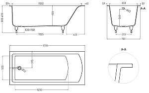 Ванна Salini Cascata S-Sense 170x75 104113MF светлые оттенки RAL матовая купить в интернет-магазине Sanbest