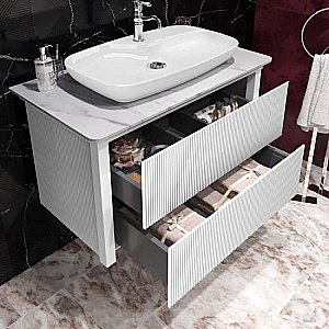 Тумба с раковиной Опадирис Рубинно 90 со столешницей, белая глянцевая для ванной в интернет-магазине Sanbest