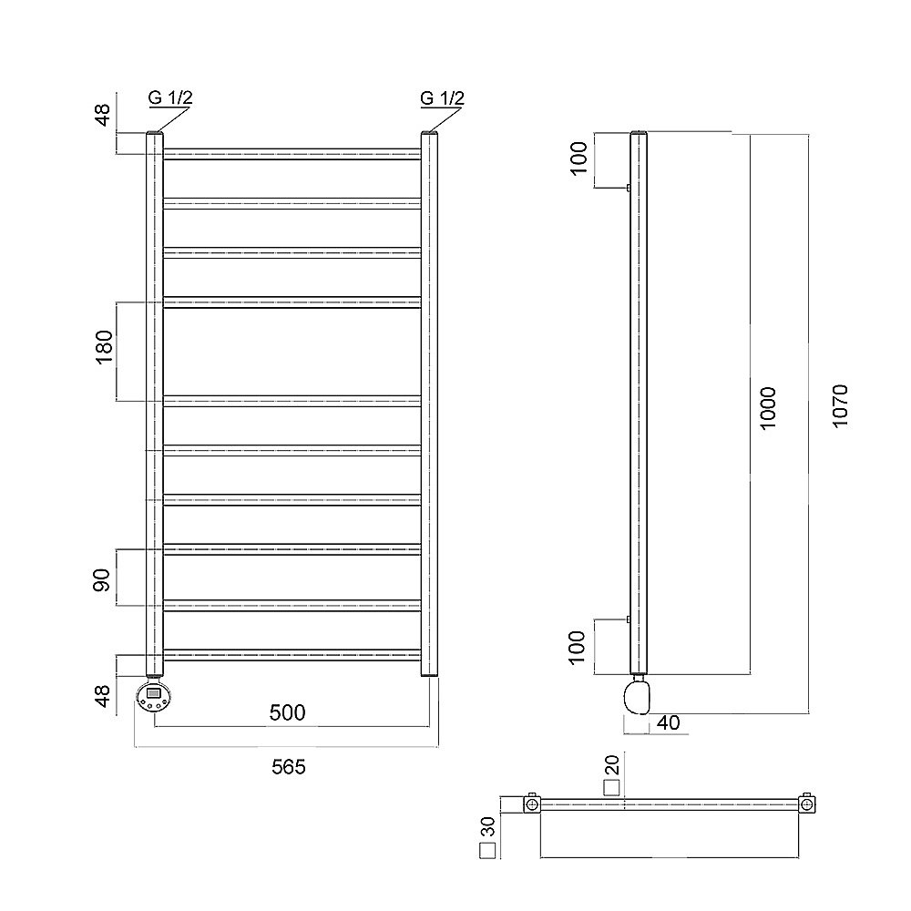 Полотенцесушитель электрический Domoterm Квадро П10 500х1000 E хром купить в интернет-магазине сантехники Sanbest