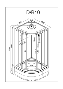 Душевая кабина Deto Серия В B10S BLACK 100x100 купить в интернет-магазине Sanbest