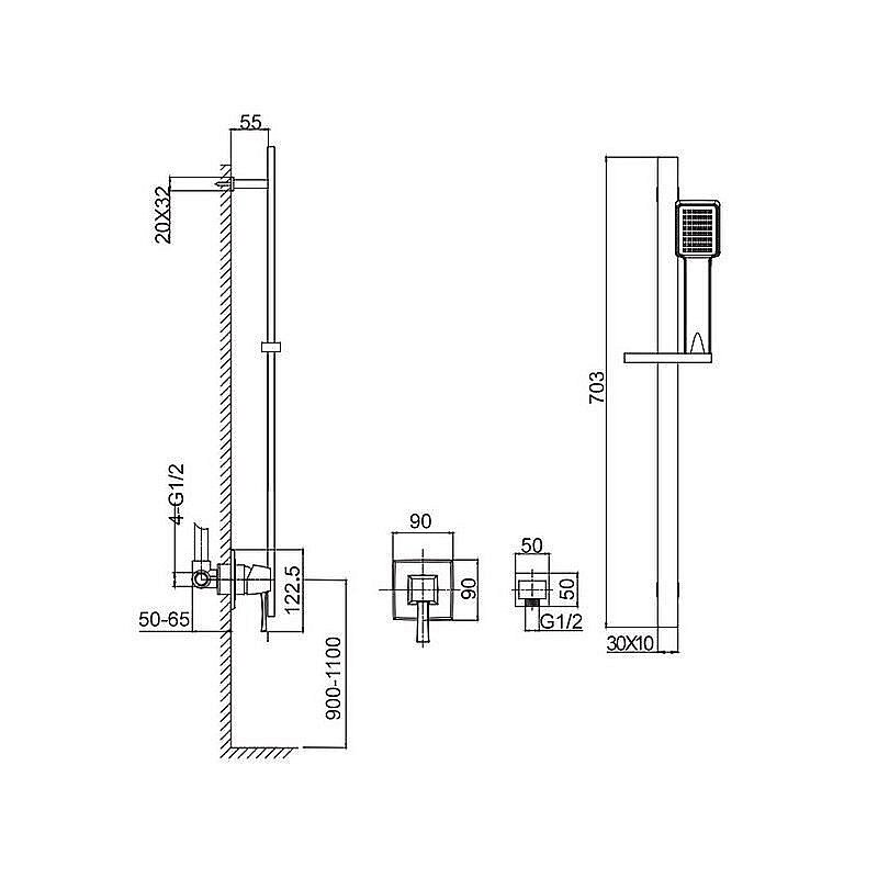 Смеситель для душа Caprigo Diamante 50-115 Хром купить в интернет-магазине сантехники Sanbest