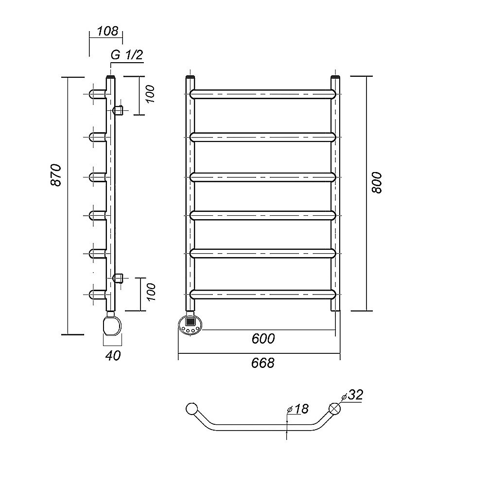 Полотенцесушитель электрический Domoterm Лаура П6 600x800 E хром купить в интернет-магазине сантехники Sanbest