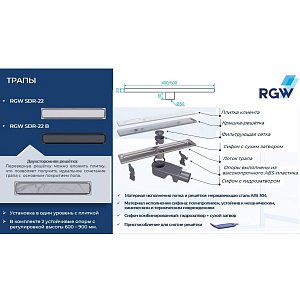 Душевой трап RGW Shower Drain SDR-22B 400 Черный купить в интернет-магазине Sanbest