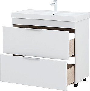 Тумба напольная с раковиной Aquanet Ирис New 90 336309+323883 белая глянцевая для ванной в интернет-магазине Sanbest
