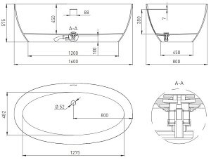 Ванна S-Sense Salini ALDA Nuova 101913G 160x80 глянцевая купить в интернет-магазине Sanbest