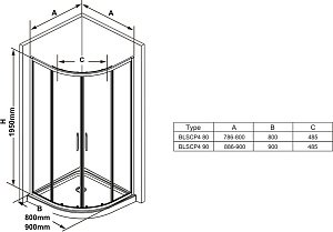 Душевой угол Ravak BLIX SLIM BLSCP4 90x90 блестящий/Transparent купить в интернет-магазине Sanbest