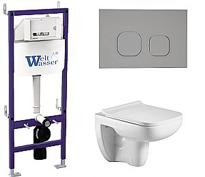 Унитаз с инсталляцией WeltWasser BAMBERG 460+KEHLBACH 004 GL-WT+BAMBERG CR белый/кнопка хром, безободковый, с крышкой микролифт купить в интернет-магазине Sanbest