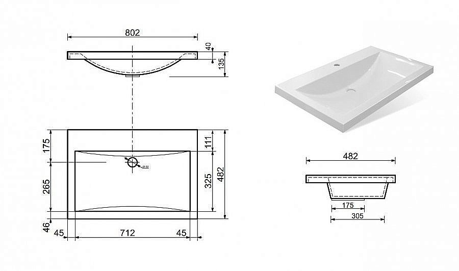Раковина Эстет Монако 80 ФР-00002611 белая купить в интернет-магазине Sanbest
