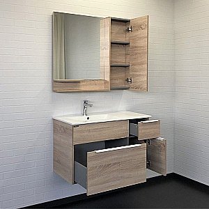 Зеркало со шкафом Comforty Варна 00-00009918 90 дуб сонома в ванную от интернет-магазине сантехники Sanbest