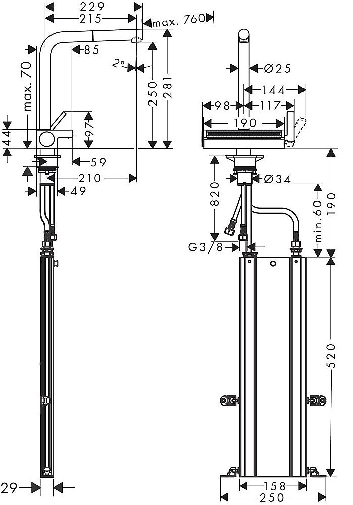Смеситель для кухни Hansgrohe Aquno Select M81 250 73830000 купить в интернет-магазине сантехники Sanbest
