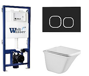 Унитаз с инсталляцией WeltWasser BAMBERG 525+ROTBACH 004 GL-WT+BAMBERG BL белый/кнопка черная, безободковый, с крышкой микролифт купить в интернет-магазине Sanbest