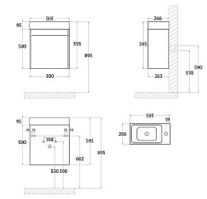 Тумба с раковиной Art&Max Family-M-500-1D-SO-BO/AM-LAV-500-MR-Mini Дуб бурбон для ванной в интернет-магазине Sanbest