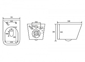 Унитаз подвесной Abber Rechteck AC1201MB-AC0105-AC0120NG черный матовый, безободковый, с инсталляцией, с крышкой микролифт, с кнопкой никель купить в интернет-магазине Sanbest