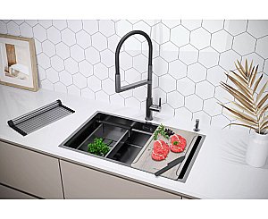 Кухонная мойка Paulmark NEXT-PRO 74 PM707445-GM вороненая сталь купить в интернет-магазине сантехники Sanbest